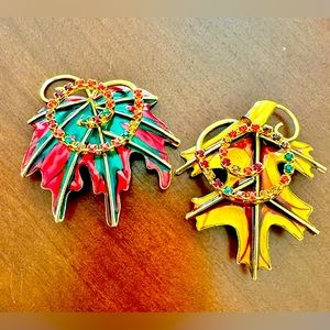 Lunch at the Ritz “Leaves Benedict” clip earrings. Stunning enamel & rhinestones